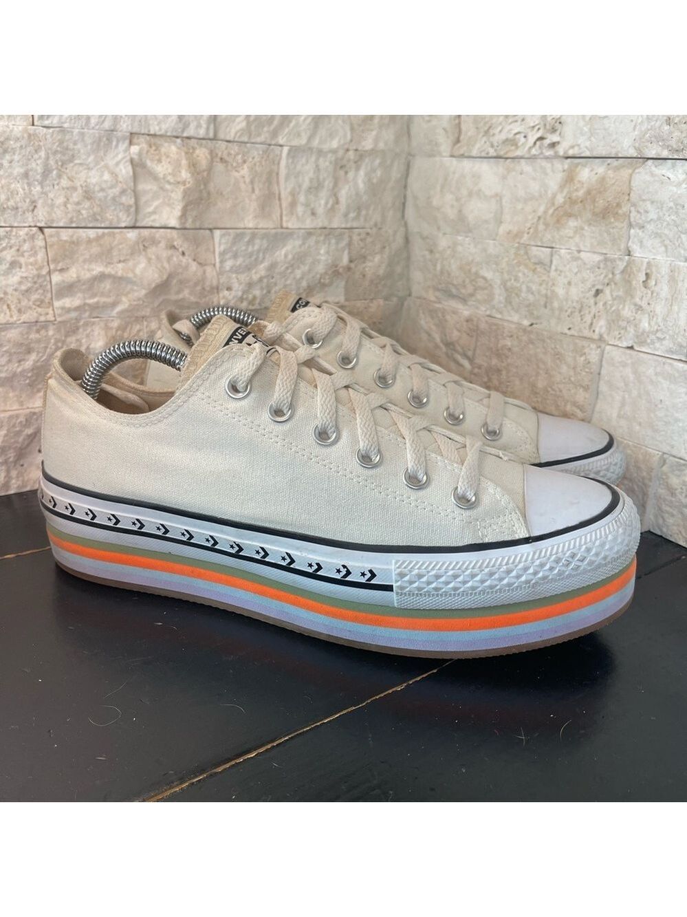 Converse Womens Chuck Taylor All Star Low Platform Canvas Shoe Size 9.5 Stripe